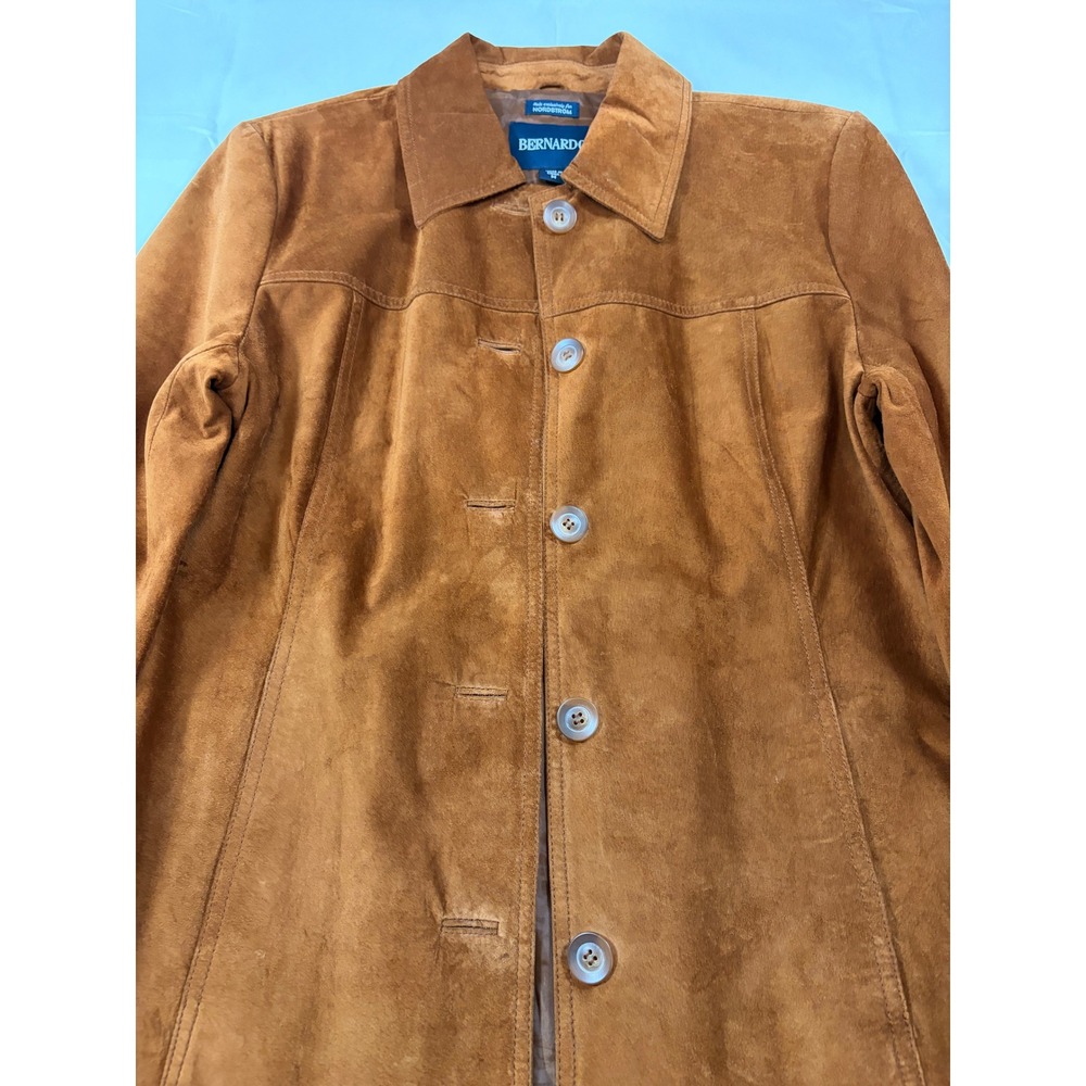 Bernardo Nordstrom Cognac Brown Suede Leather Button Front Jacket Womens M VTG - Picture 2 of 10